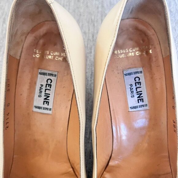 Celine Paris Leather Cap-Toe Two Toned Pumps Gold Hardware Size EU 38.5 - Picture 10 of 12